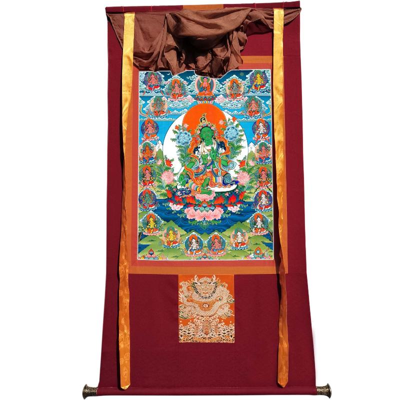 Gandhanra Tibetan Thangka Art - The 21 Taras - Green Tara - from Kathok Monastery - Giclee Print with Mineral Pigments