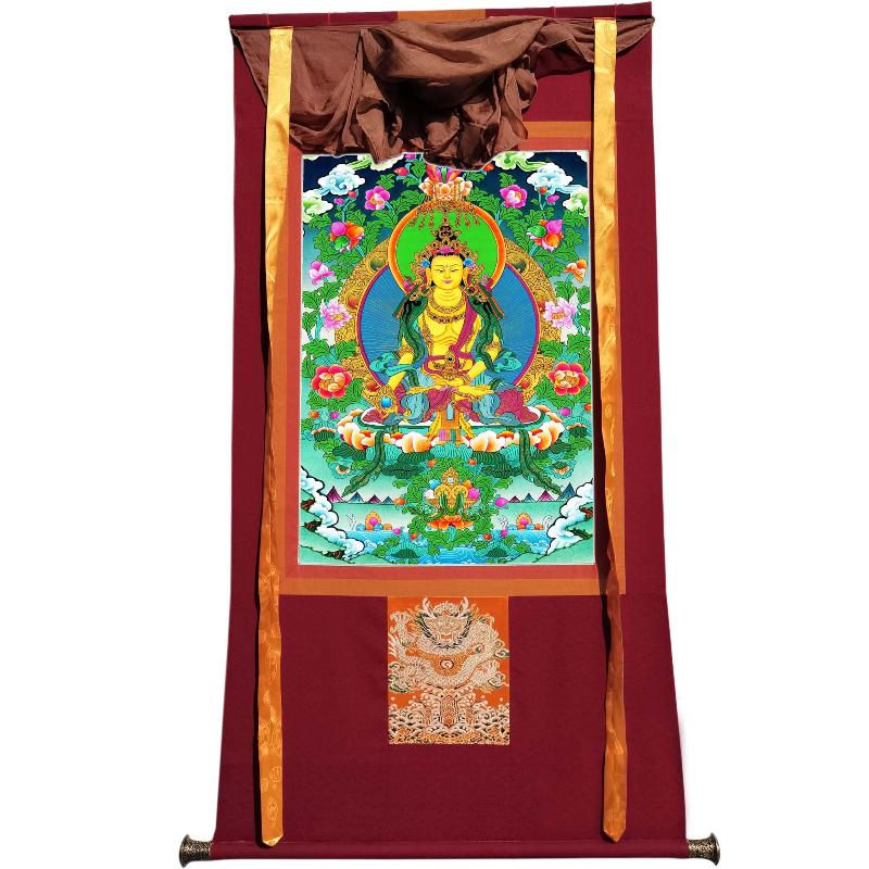 Gandhanra Tibetan Thangka Art - Ksitigarbha Bodhisattva - from Kathok Monastery - Giclee Print with Mineral Pigments