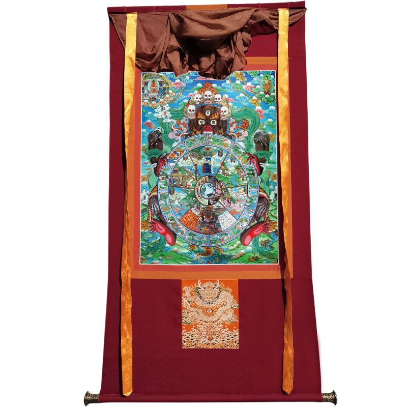 Gandhanra Tibetan Thangka Art - Samsara - Six Realm Wheel of Life - from Kathok Monastery - Giclee Print with Mineral Pigments