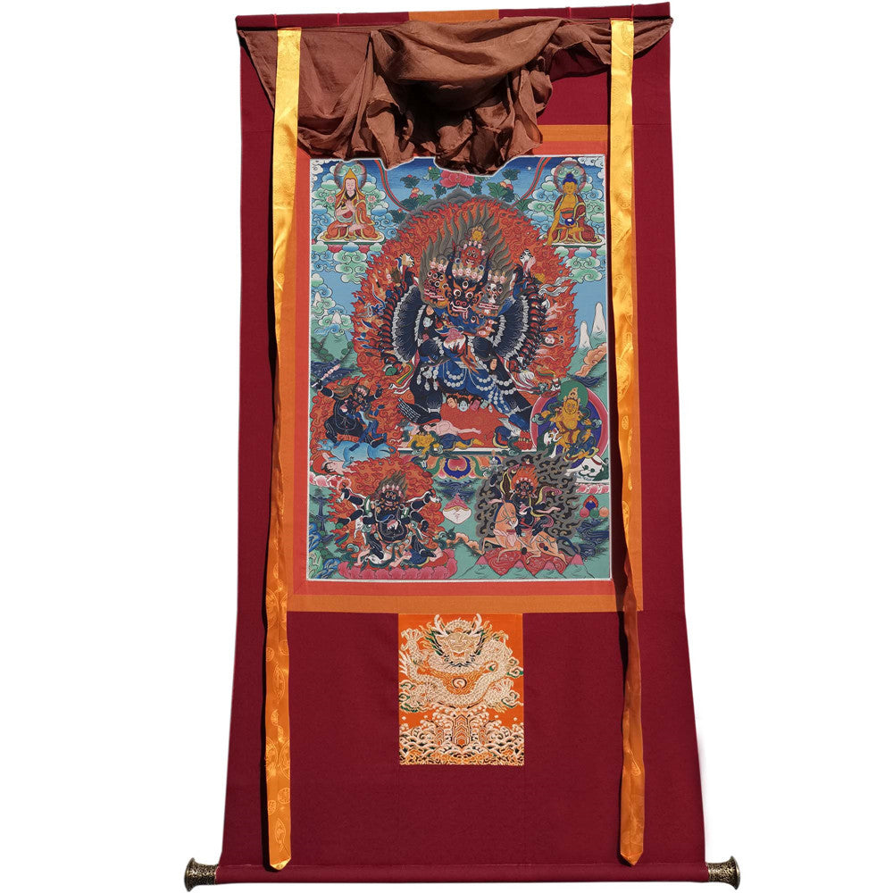 Gandhanra Tibetan Thangka Art - Vajrabhairava-Yamāntaka - from Kathok Monastery - Giclee Print with Mineral Pigments