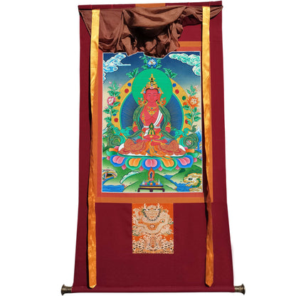 Gandhanra Tibetan Thangka Art - Amitayus - the Buddha of Longevity - from Kathok Monastery - Giclee Print with Mineral Pigments