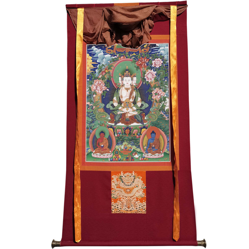 Gandhanra Tibetan Thangka Art - Vairocana - Mahavairocana - from Kathok Monastery - Giclee Print with Mineral Pigments