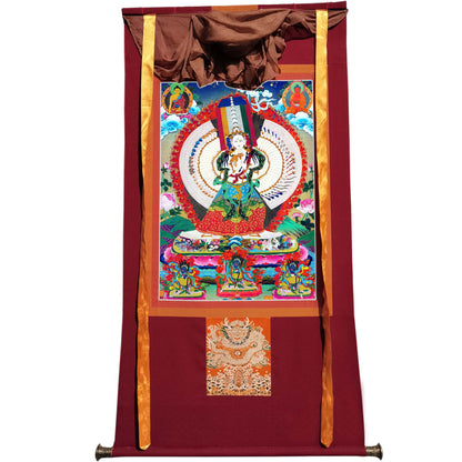 Gandhanra Tibetan Thangka Art - Usnisa Sitatapatra - Great White Parasol - from Kathok Monastery - Giclee Print with Mineral Pigments