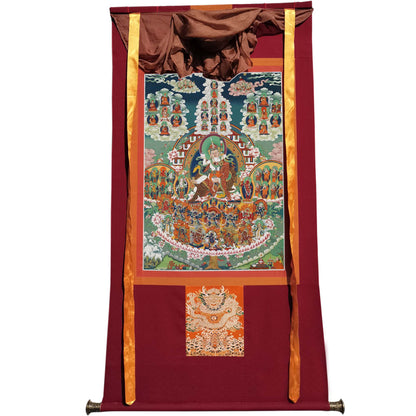 Gandhanra Handmade Thangka - Padmasambhava - Guru Rinpoche on Refuge Tree - from Kathok Monastery