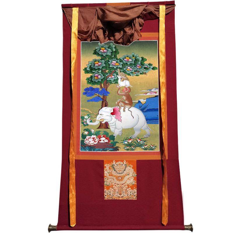 Four Harmonious Animals - Tibetan thangka painting, view 7