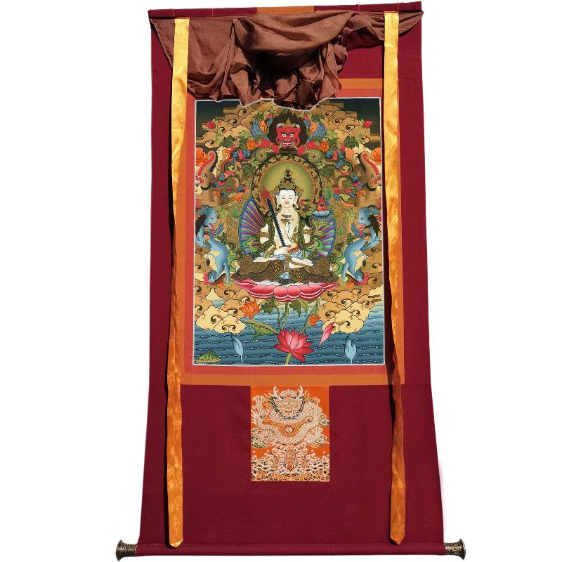 Gandhanra Tibetan Thangka Art - Akasagarbha Bodhisattva - from Kathok Monastery - Giclee Print with Mineral Pigments