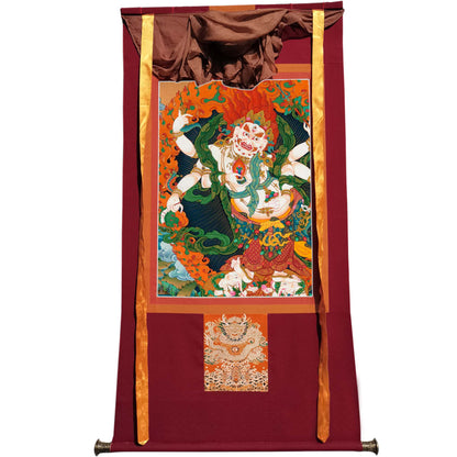 Gandhanra Tibetan Thangka Art - White Mahakala - from Kathok Monastery - Giclee Print with Mineral Pigments