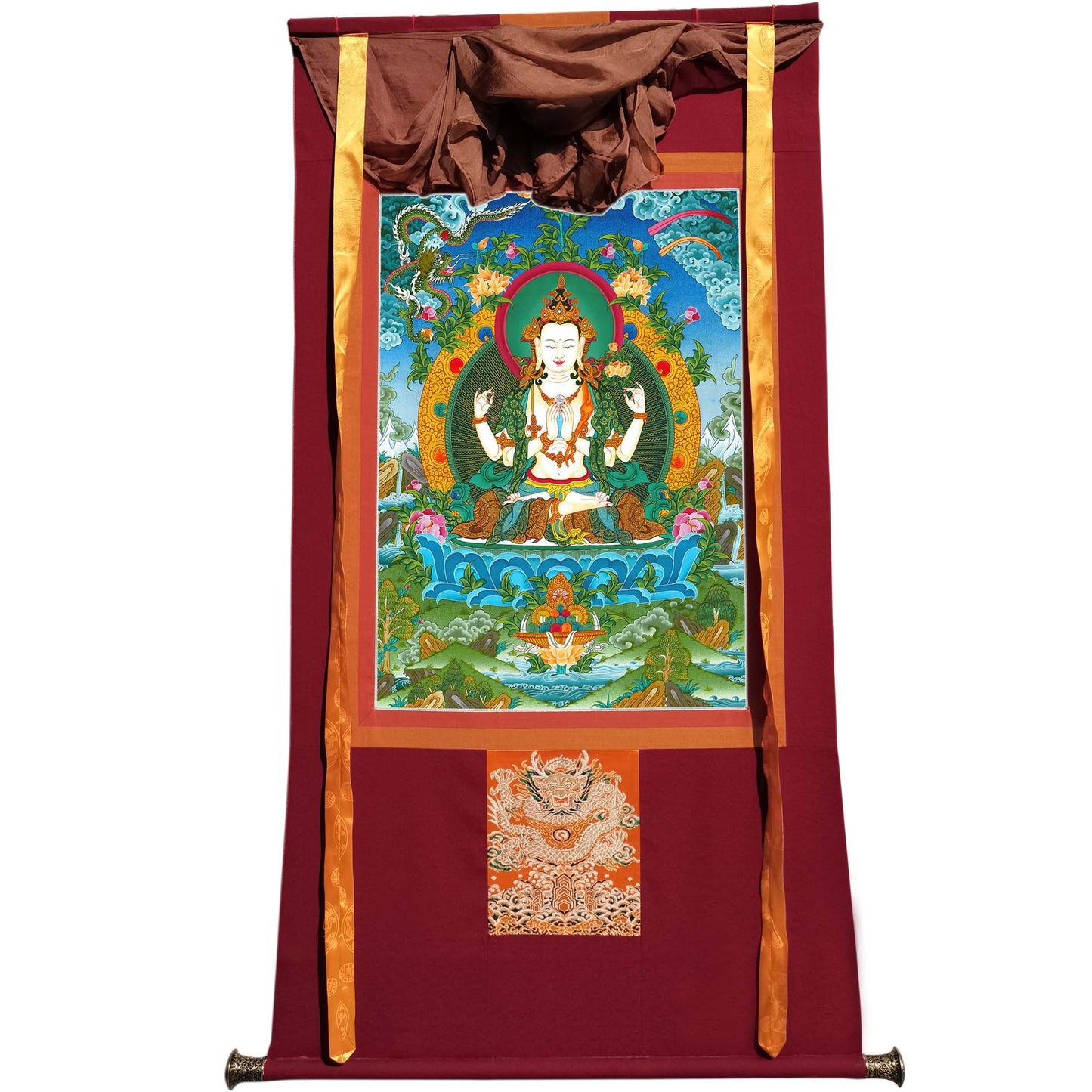 Gandhanra Tibetan Thangka Art - Chenrezig - Padmapani - from Kathok Monastery - Giclee Print with Mineral Pigments