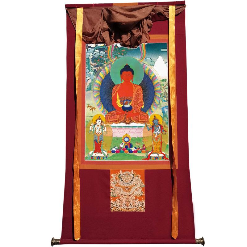 Gandhanra Tibetan Thangka Art - Amitayus - Amitabha - from Kathok Monastery - Giclee Print with Mineral Pigments