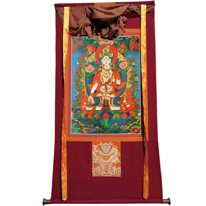 Gandhanra Hand Framed Tibetan Thangka Art,White Tara, Buddhist Tapestry,Giclee Print with Mineral Pigments,48" × 32"