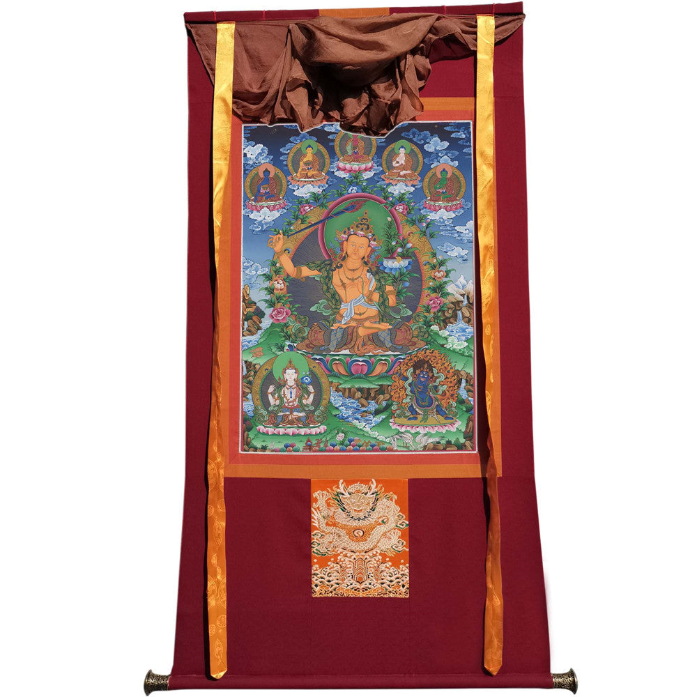 Gandhanra Tibetan Thangka Art - Manjusri - from Kathok Monastery - Giclee Print with Mineral Pigments