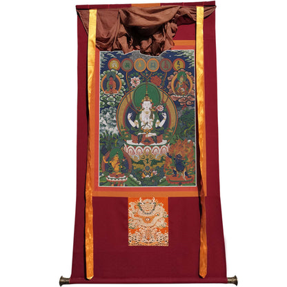 Gandhanra Tibetan Thangka Art - Chenrezig - Padmapani - from Kathok Monastery - Giclee Print with Mineral Pigments