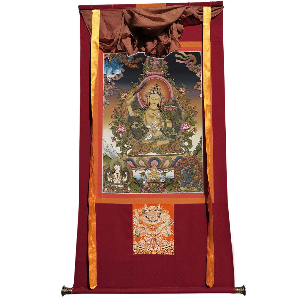 Gandhanra Tibetan Thangka Art - Manjusri - from Kathok Monastery - Giclee Print with Mineral Pigments