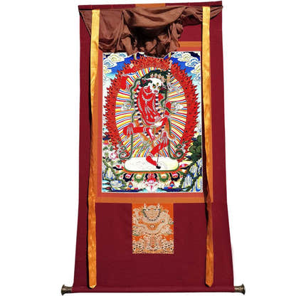 Lion-faced Dakini - Simhamukha - -Simhavaktra -Longsal Sengmar - Tibetan thangka painting, view 7
