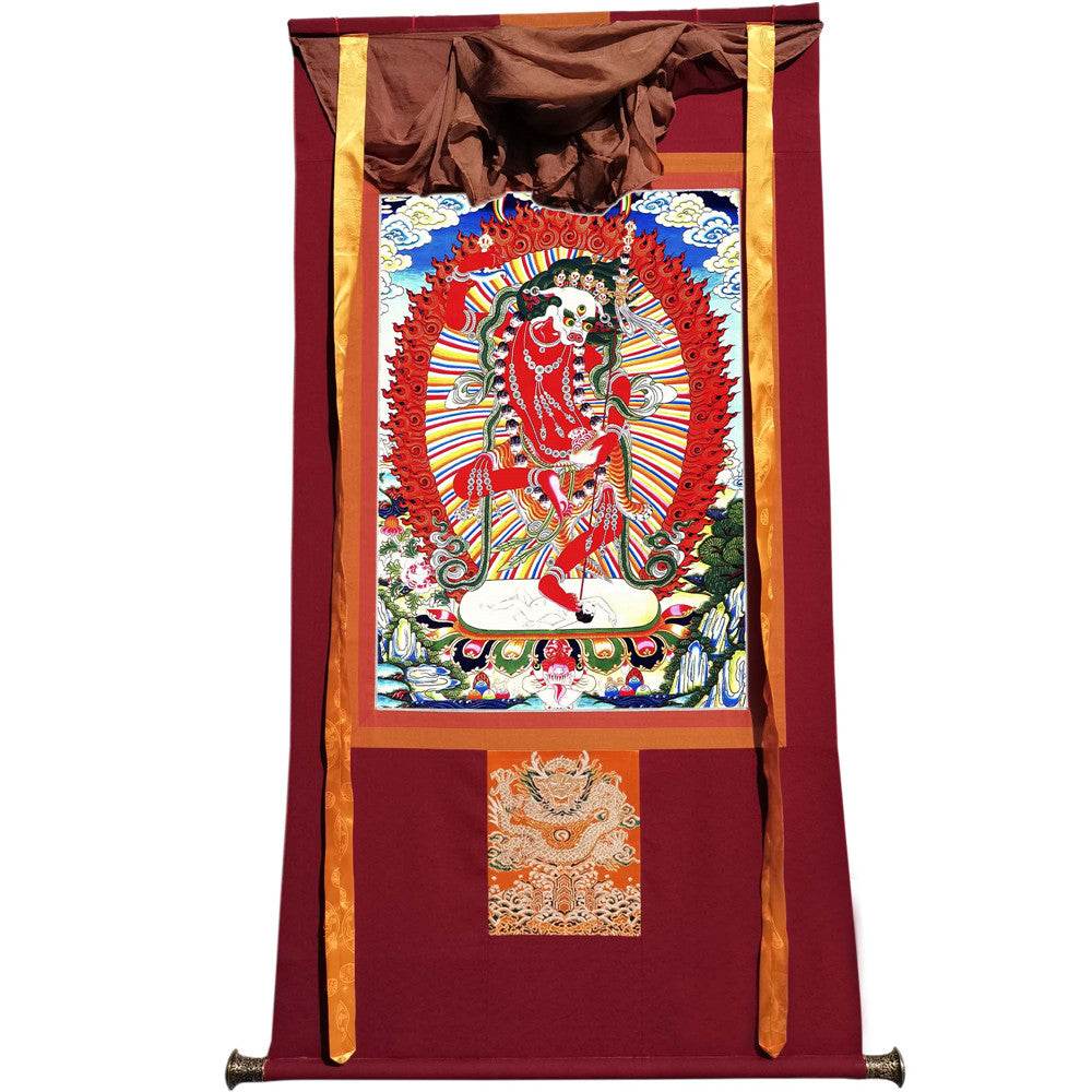 Lion-faced Dakini - Simhamukha - -Simhavaktra -Longsal Sengmar - Tibetan thangka painting, view 7