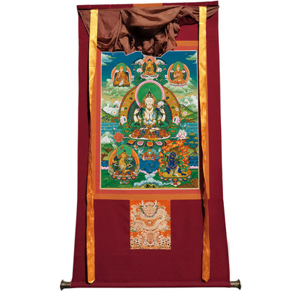 Gandhanra Tibetan Thangka Art - Chenrezig - Padmapani - from Kathok Monastery - Giclee Print with Mineral Pigments