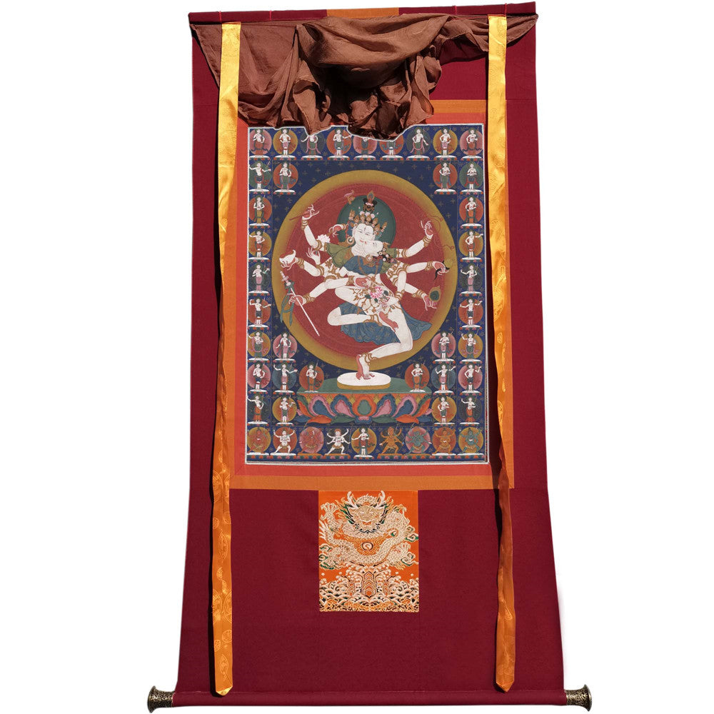 Gandhanra Tibetan Giclee Printed Thangka Art - 2-faced 8-armed Padmapani Chenrezig