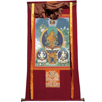 Gandhanra Tibetan Thangka Art - Manjushri Chenrezig Vajrapani - from Kathok Monastery - Giclee Print with Mineral Pigments