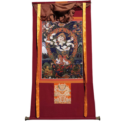 Gandhanra Tibetan Thangka Art - White Mahakala - from Kathok Monastery - Giclee Print with Mineral Pigments