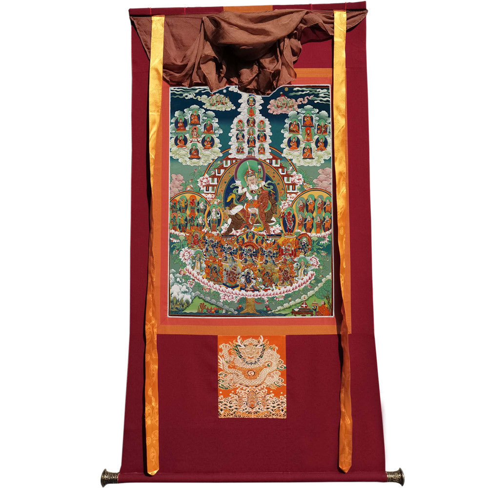 Gandhanra Handmade Thangka - Padmasambhava - Guru Rinpoche on Refuge Tree - from Kathok Monastery