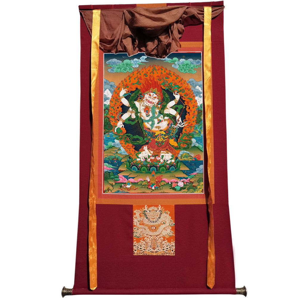 Gandhanra Hand Framed Tibetan Thangka Art,White Tara, Buddhist Tapestry,Giclee Print with Mineral Pigments,48" × 32"