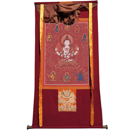 Gandhanra Tibetan Thangka Art - Chenrezig - Padmapani - from Kathok Monastery - Giclee Print with Mineral Pigments