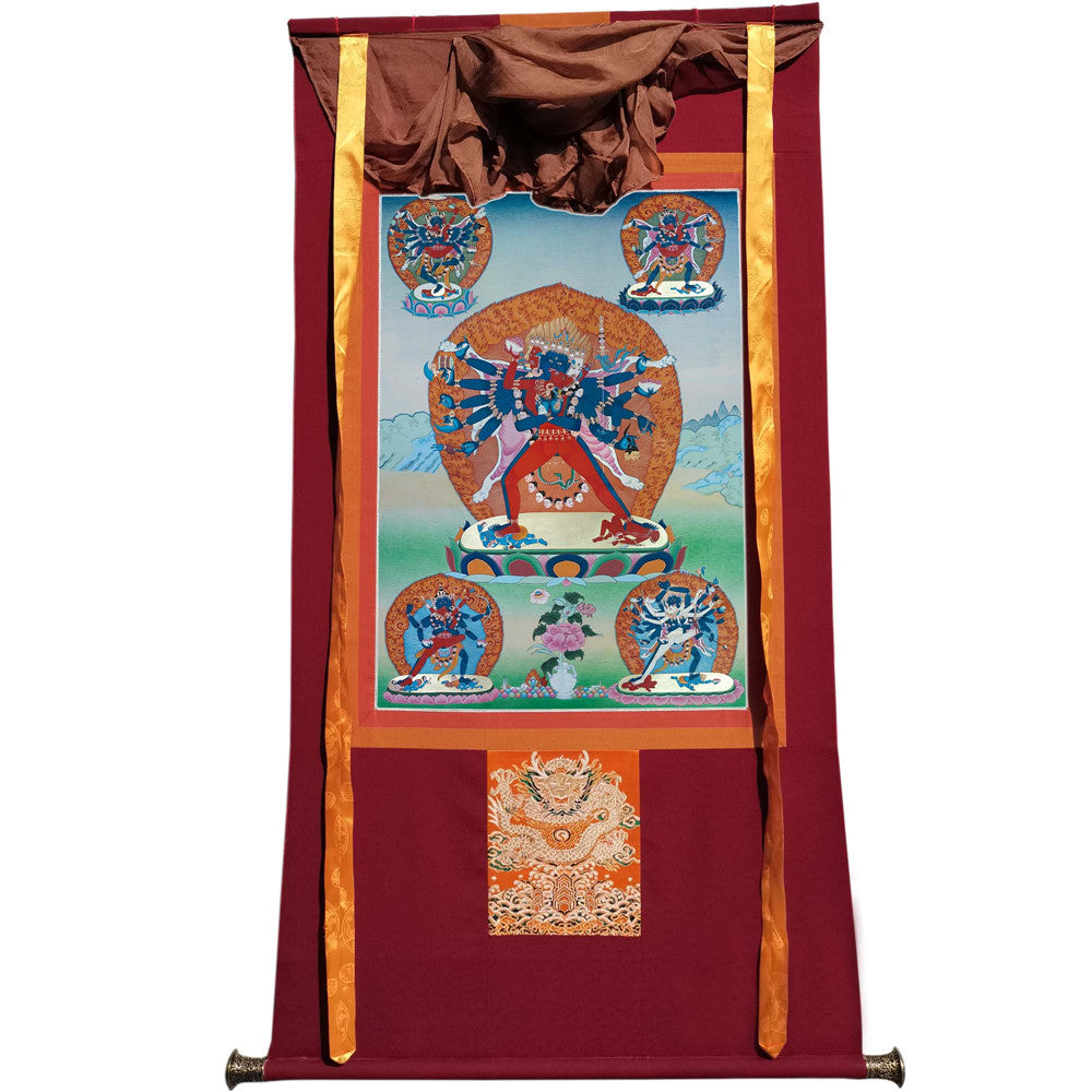 Gandhanra Tibetan Thangka Art - Vajrabhairava-Yamāntaka - from Kathok Monastery - Giclee Print with Mineral Pigments