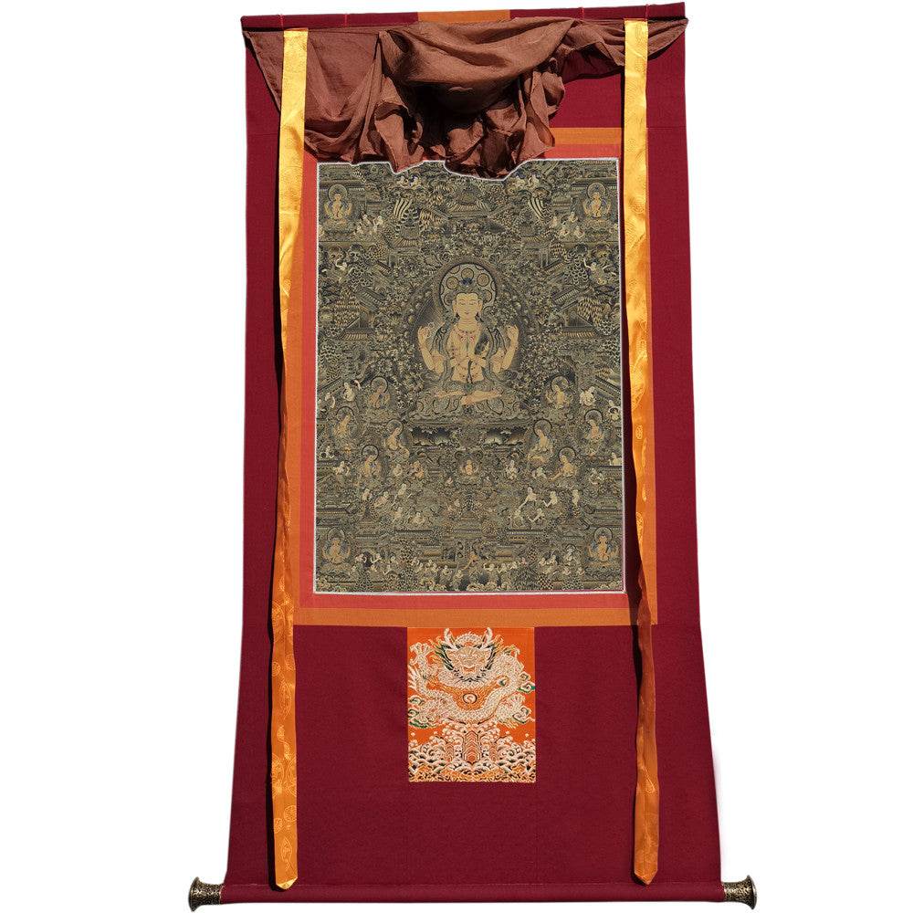 Chenrezig Pure Land - Tibetan thangka painting, view 7