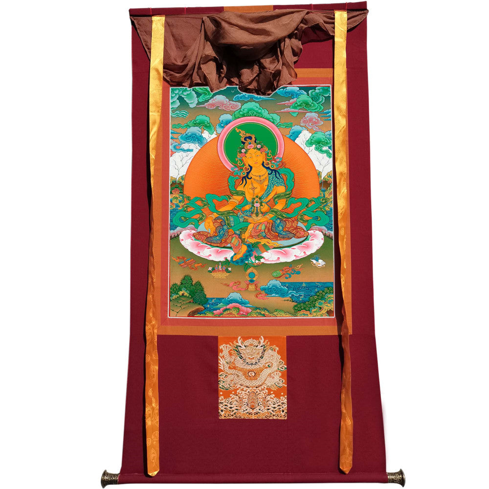 Gandhanra Tibetan Thangka Art -  Green Tara - from Kathok Monastery - Giclee Print with Mineral Pigments