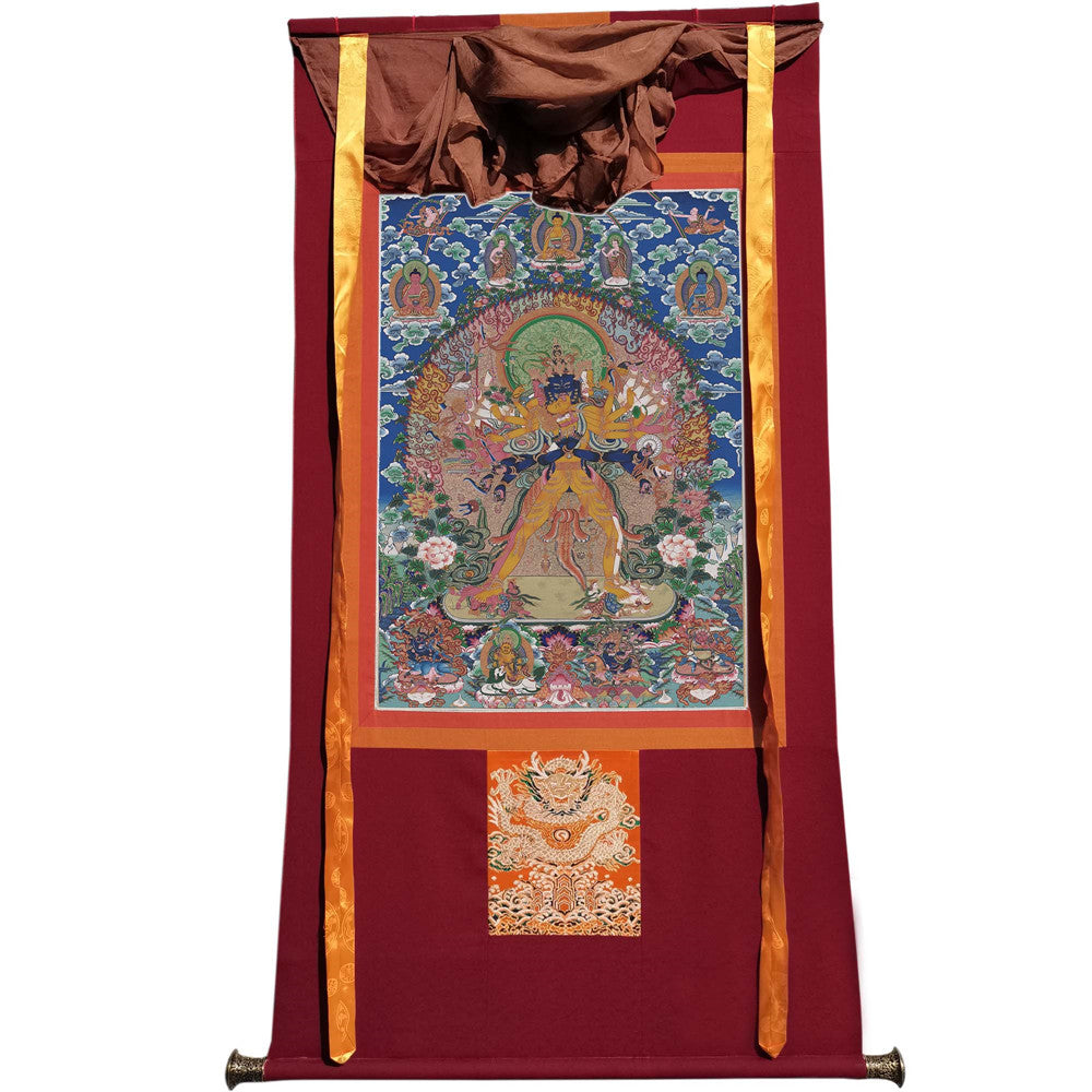 Gandhanra Tibetan Thangka Art - Vajrabhairava-Yamāntaka - from Kathok Monastery - Giclee Print with Mineral Pigments