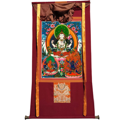 Gandhanra Tibetan Thangka Art - Chenrezig - Padmapani - from Kathok Monastery - Giclee Print with Mineral Pigments