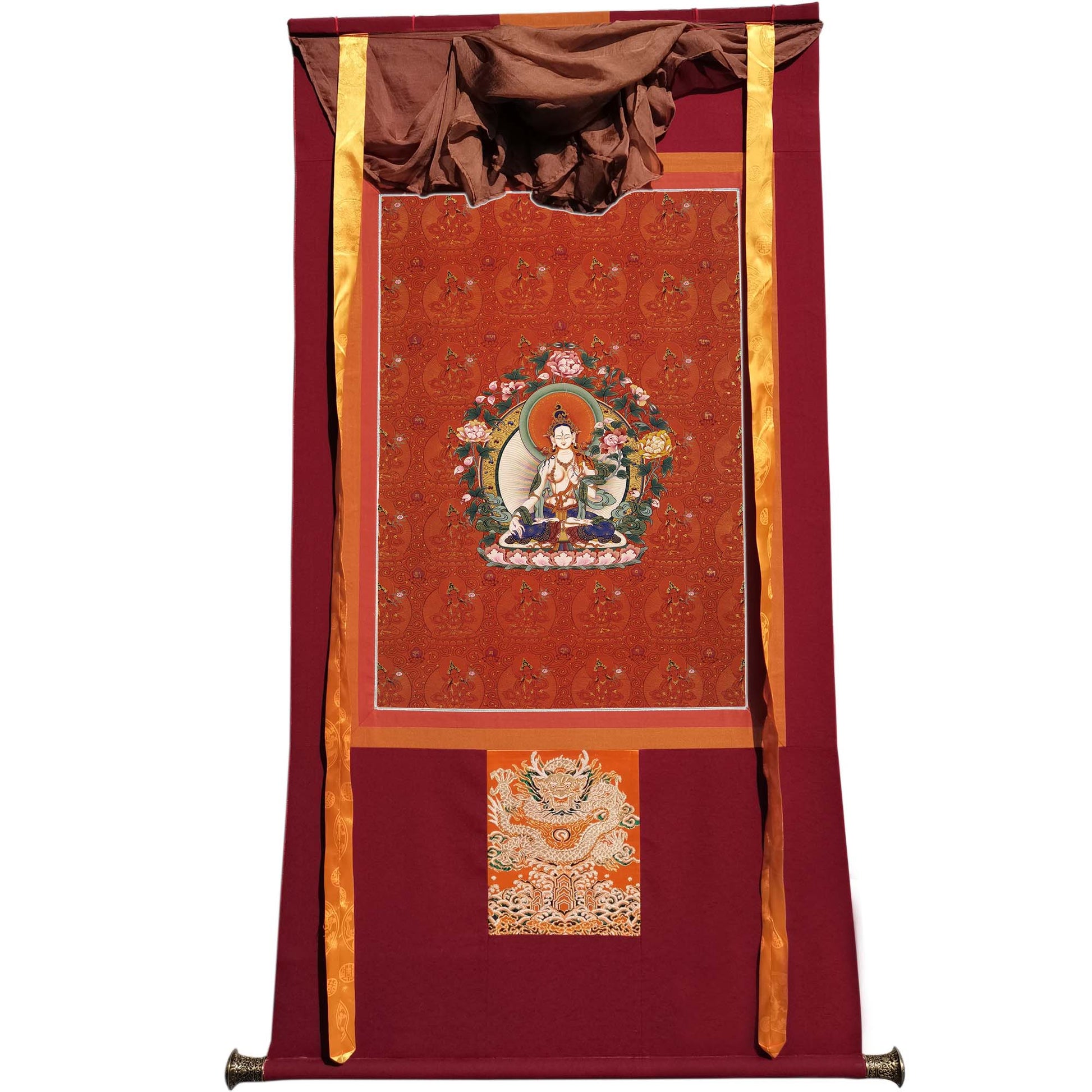 Gandhanra Hand Frame Tibetan Thangka Art,White Tara,Jetsun Dolma, Buddhist Tapestry,Giclee Print with Mineral Pigments,48" × 32"