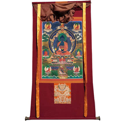 Medicine Buddha Image - Tibetan thangka painting, view 12