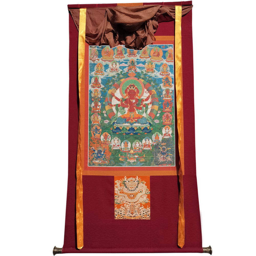 Gandhanra Hand Frame Tibetan Thangka Art,kurukulla tara-tara rakta,Jetsun Dolma, Buddhist Tapestry,Giclee Print with Mineral Pigments,48" × 32"