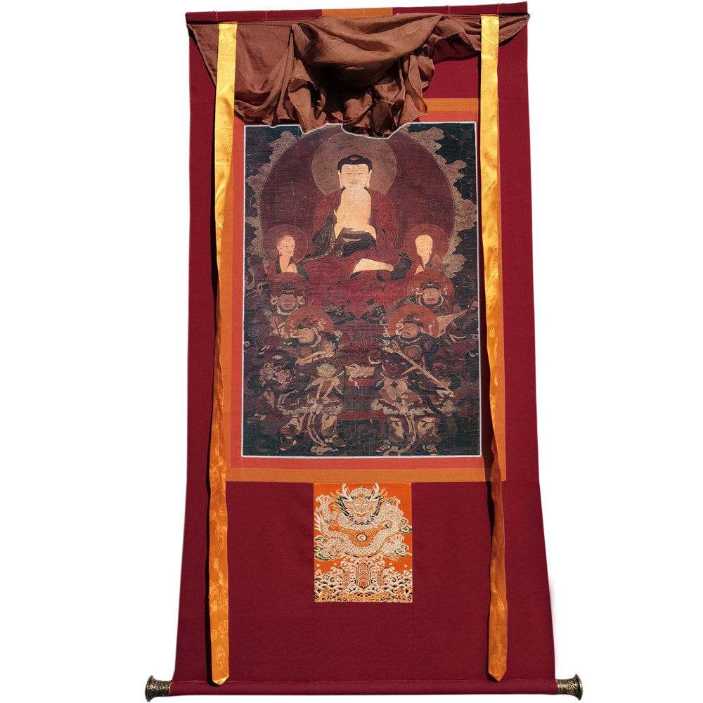 Shakyamuni and the Four Heavenly Kings - Tibetan thangka painting, view 7