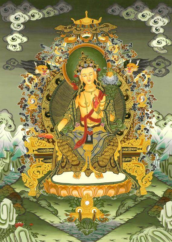 Maitreya - Future Buddha - Tibetan thangka painting, front view