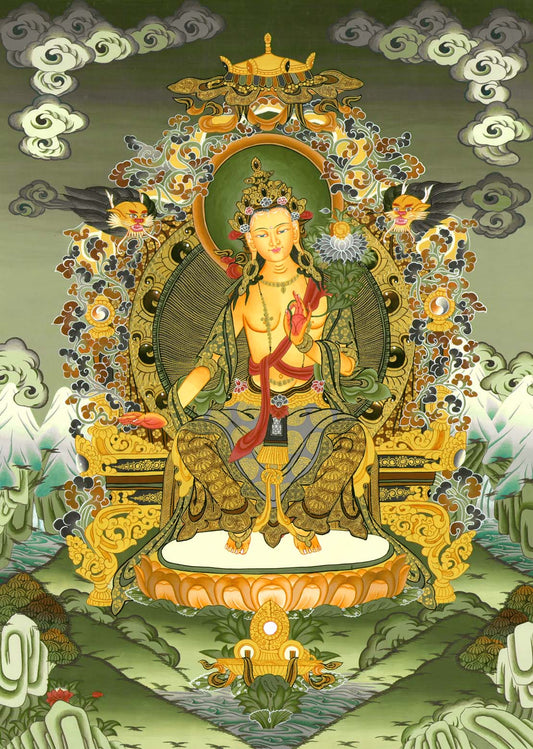 Gandhanra Tibetan Thangka Art - Maitreya - Future Buddha - from Kathok Monastery - Giclee Print with Mineral Pigments