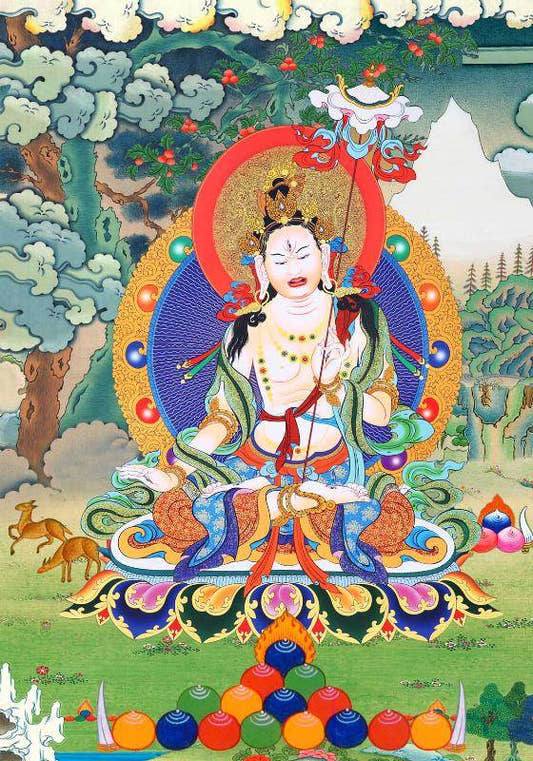 Usnisa Sitatapatra - Great White Parasol - Tibetan thangka painting, front view