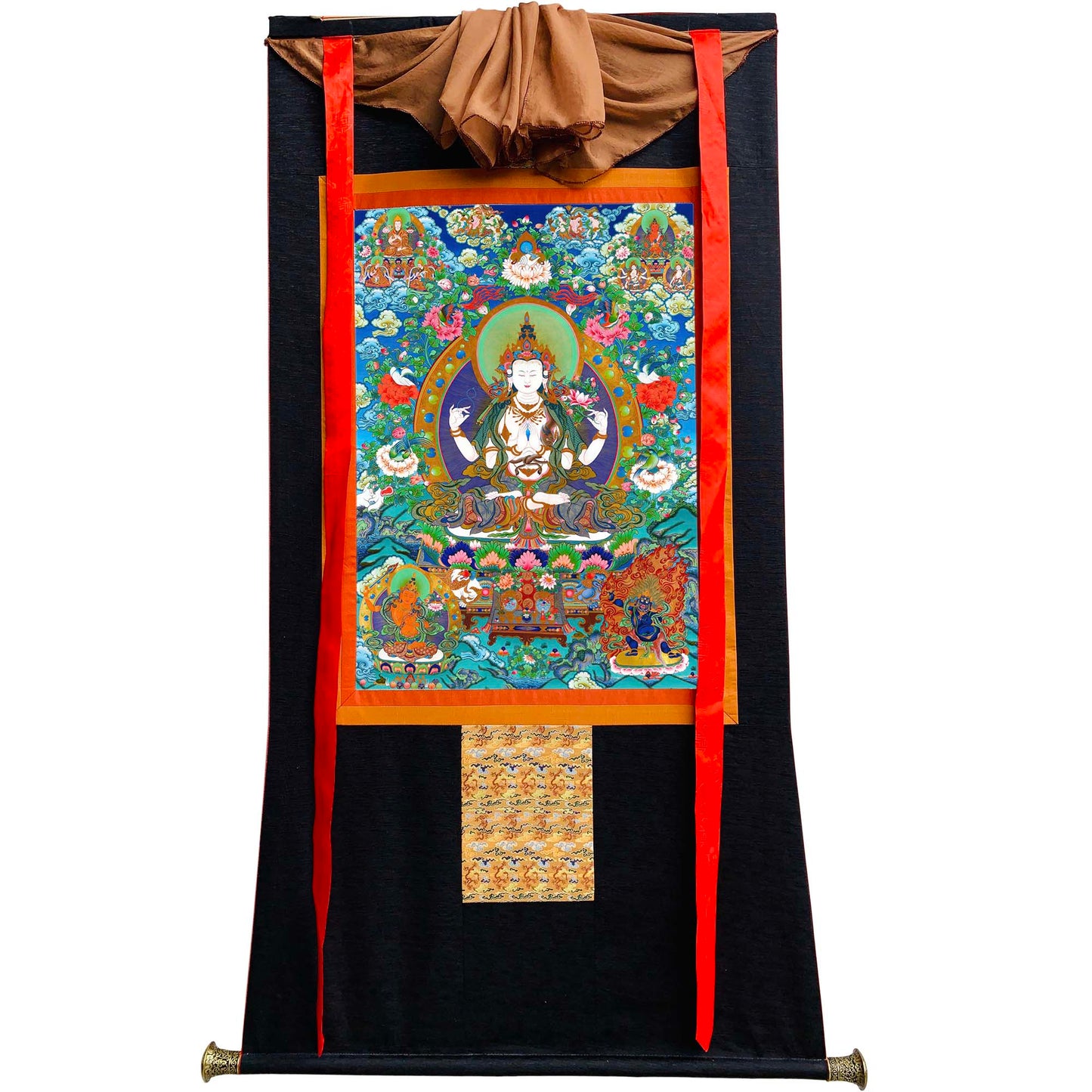 Gandhanra Tibetan Thangka Art - Chenrezig - Padmapani - from Kathok Monastery - Giclee Print with Mineral Pigments