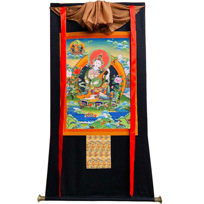 Gandhanra Tibetan Thangka Art - Sarasvati - from Kathok Monastery - Giclee Print with Mineral Pigments