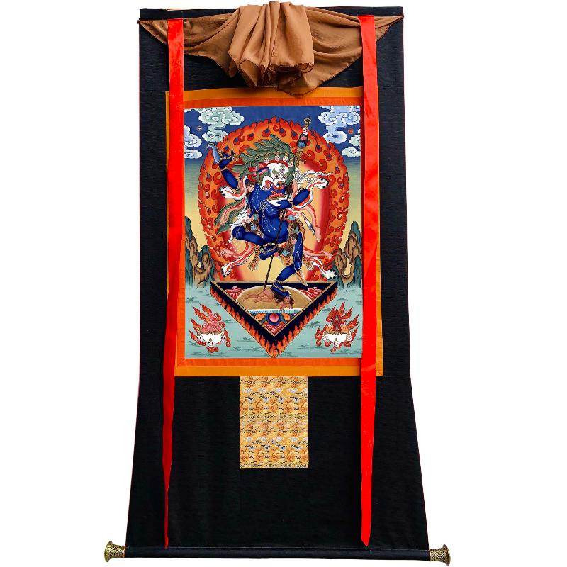 Lion-faced Dakini - Simhamukha - -Simhavaktra -Longsal Sengmar - Tibetan thangka painting, view 8