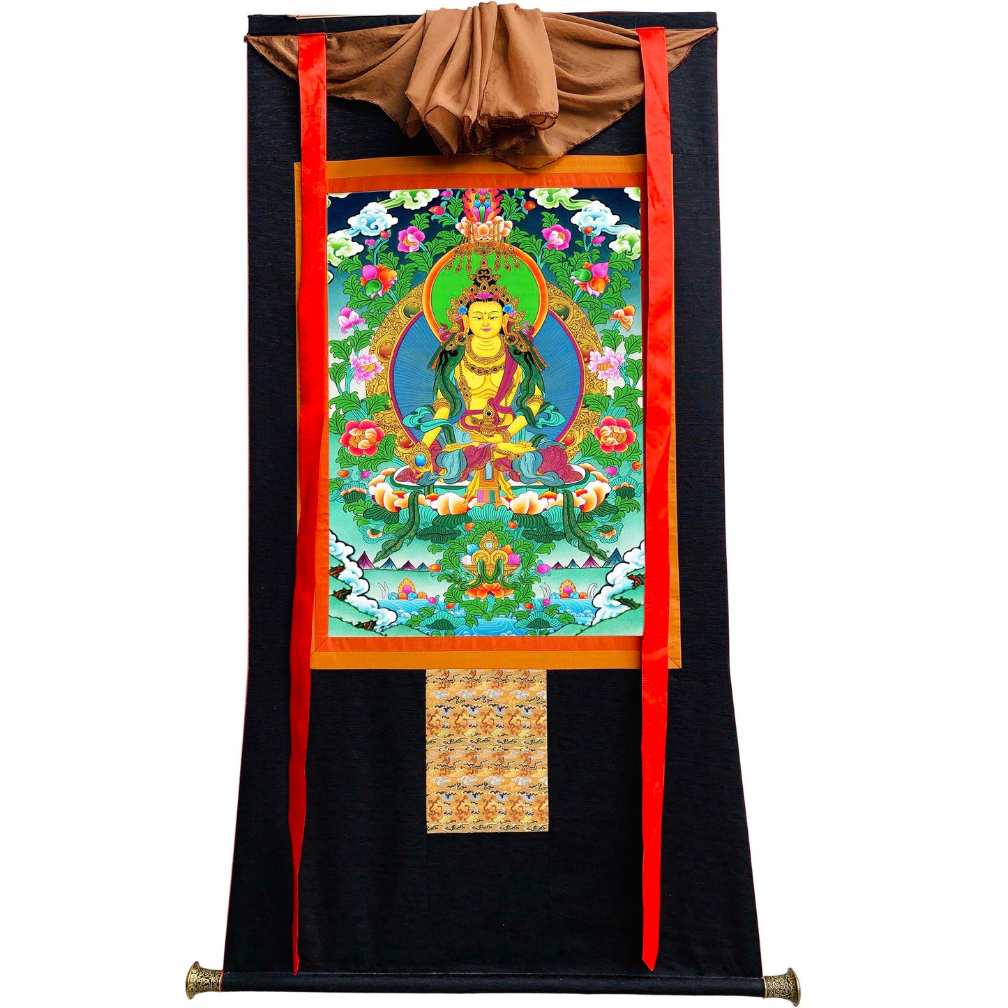 Gandhanra Tibetan Thangka Art - Ksitigarbha Bodhisattva - from Kathok Monastery - Giclee Print with Mineral Pigments