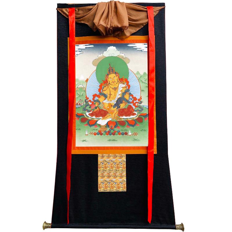 Gandhanra Handmade Thangka - Yellow Jambhala - from Kathok Monastery