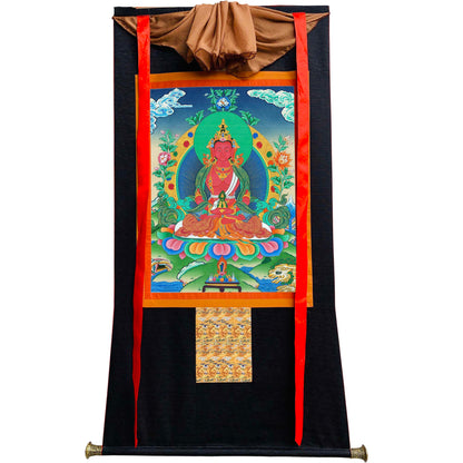 Gandhanra Tibetan Thangka Art - Amitayus - the Buddha of Longevity - from Kathok Monastery - Giclee Print with Mineral Pigments