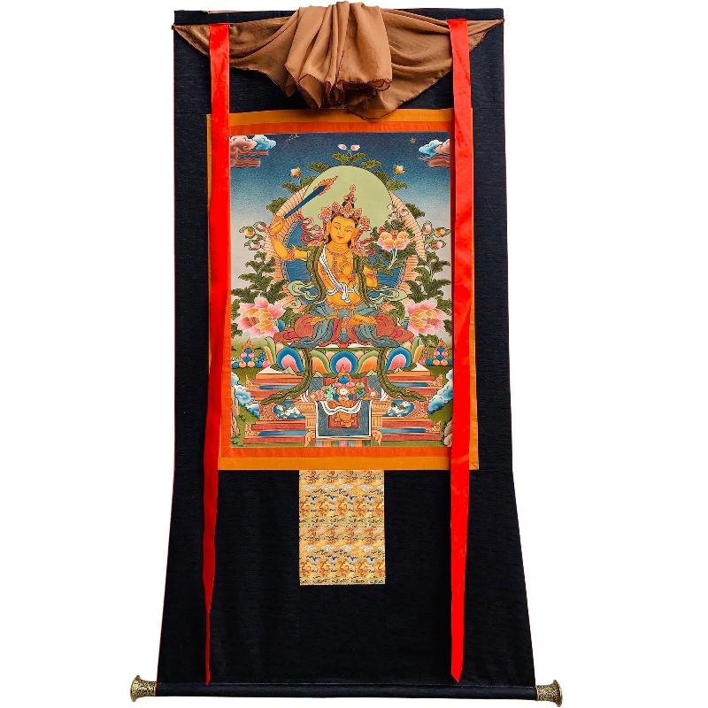 Gandhanra Tibetan Thangka Art - Manjusri - from Kathok Monastery - Giclee Print with Mineral Pigments