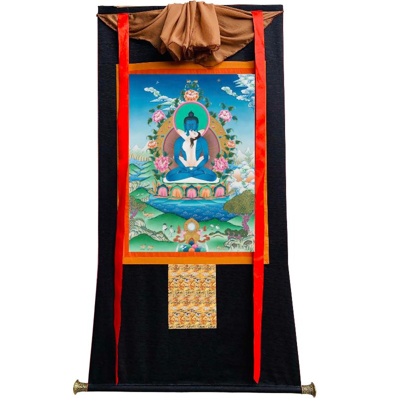 Gandhanra Tibetan Thangka Art - Samantabhadra in Yab Yum - from Kathok Monastery - Giclee Print with Mineral Pigments