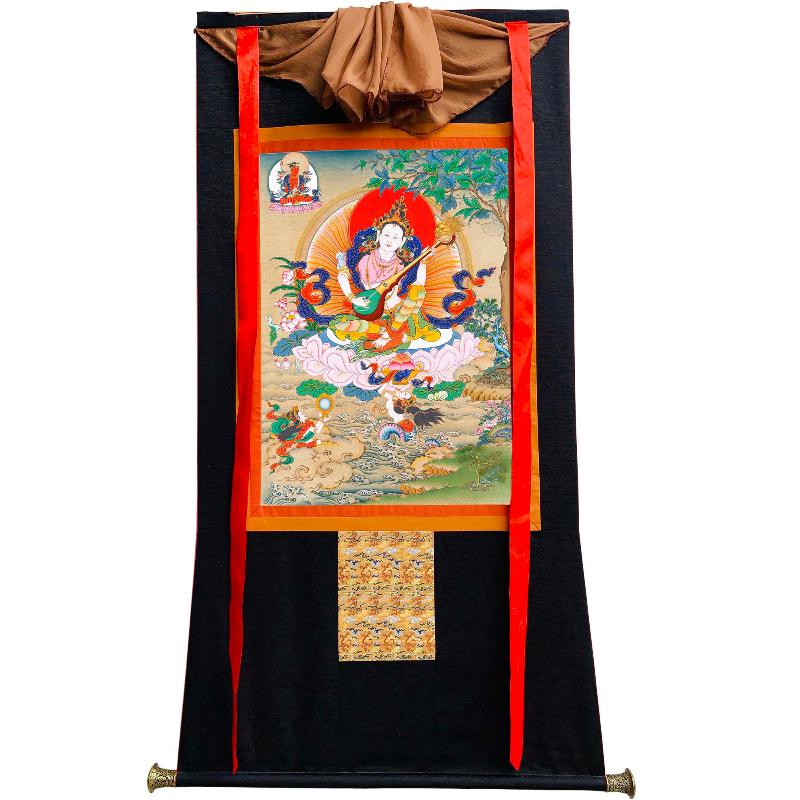 Gandhanra Tibetan Thangka Art - Sarasvati - from Kathok Monastery - Giclee Print with Mineral Pigments