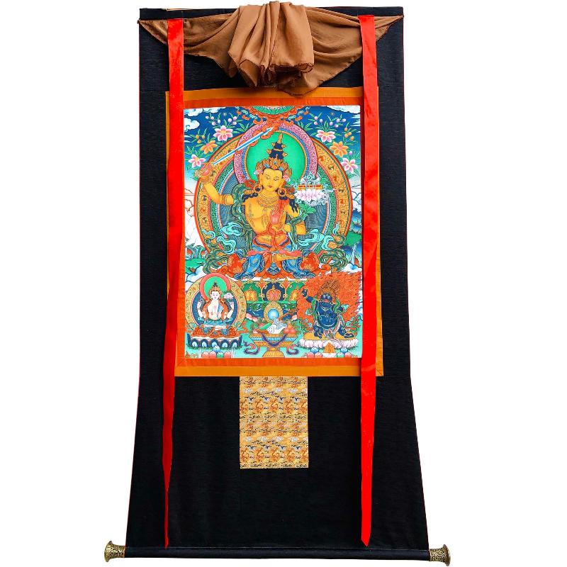 Gandhanra Tibetan Thangka Art - Manjusri - from Kathok Monastery - Giclee Print with Mineral Pigments