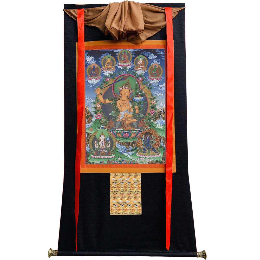 Gandhanra Tibetan Thangka Art - Manjusri - from Kathok Monastery - Giclee Print with Mineral Pigments