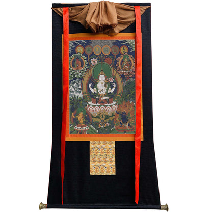 Gandhanra Tibetan Thangka Art - Chenrezig - Padmapani - from Kathok Monastery - Giclee Print with Mineral Pigments